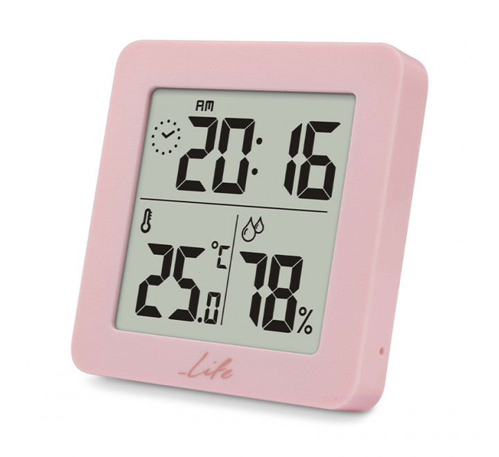 Life Ψηφιακό Θερμόμετρο Υγρόμετρο Με Ρολόι Ροζ 221-0226