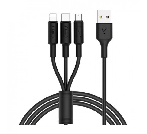 Hoco Καλώδιο Σύνδεσης 3 σε 1 Usb σε Micro-USB, Lightning, USB-C Fast Charging 2.0A Μαύρο1m X25