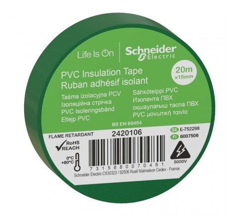 Schneider Electric Μονωτική Ταινία 19mmx20m Πράσινη 2420106