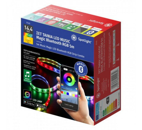 Spotlight Ταινία Led Bluetooth RGB 5m με Τροφοδοτικό και Controller 5143
