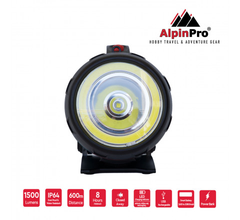 Alpinpro X-Spot Φακός Eπαναφορτιζόμενος  1500lm FLC-338R-WL
