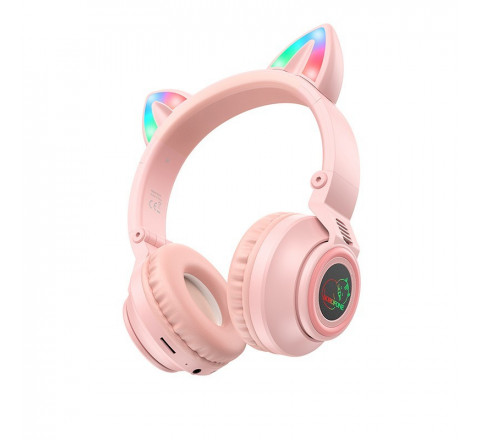 Borofone Bluetooth Ακουστικά Ροζ Cat Ear Με Θύρα Micro-SD & AUX